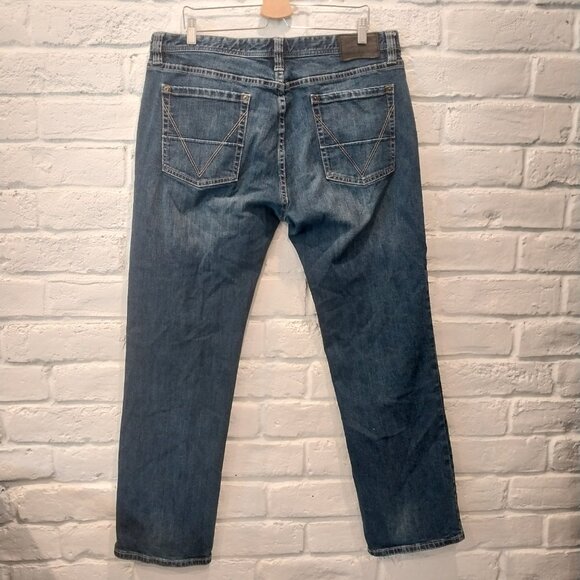 Rock & Roll Jeans Mens 38x32 Blue Revolver Slim Straight Western Fade Denim Pant - Picture 4 of 11